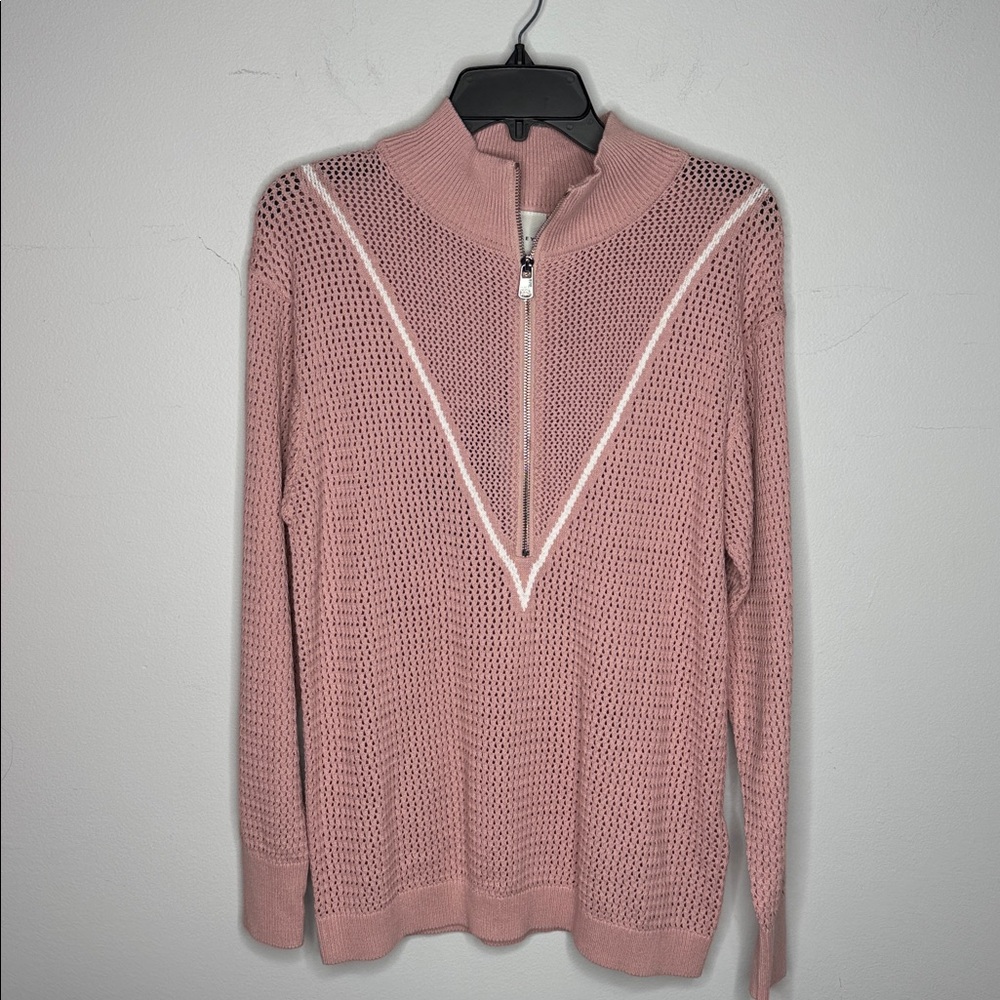 Varley Women's Calva Cotton Open Knit Sweater Pink Mauve 1/2 Zip NWT - Picture 6 of 10